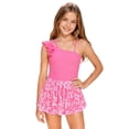 thumbnail image 4 of Bainana Girls Swimsuit Kids 2 Pieces Tankini Swimwear Floral Print One Shoulder Rash Guard And Ruffled Skirts Beach Wear For Teens And Youths 13-14 Years Pink2, 4 of 4