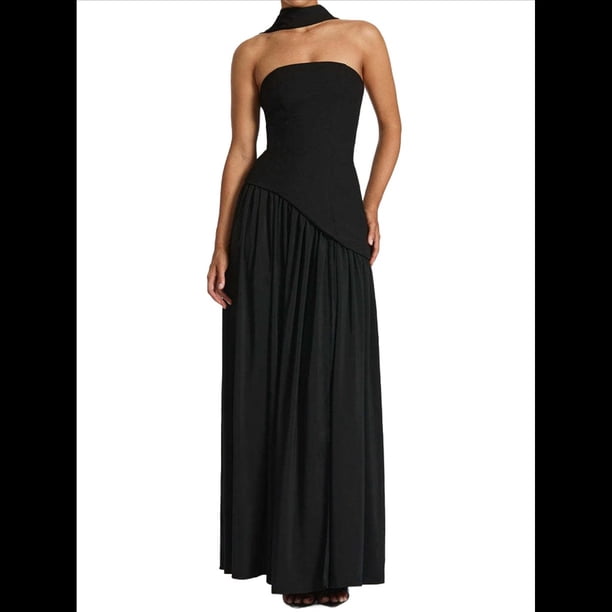 Vestido Tubo con Hombros Descubiertos y Diseño Lateral para Mujer, Ideal para Salir. Vestido Informal y Elegante. Negro M