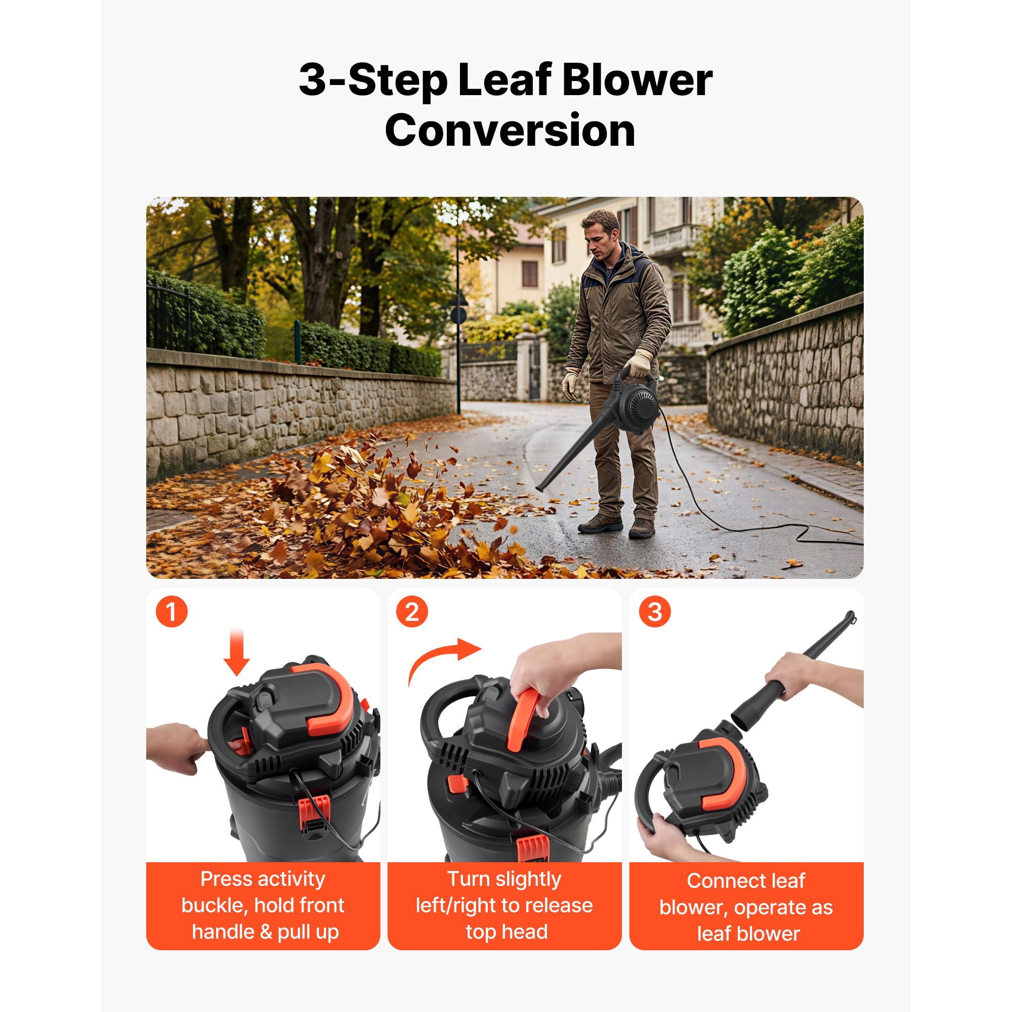 3-in-1 Shop Vac, 11 Gallon Wet Dry Shop Vacuum, 4.5 Peak HP Portable Vacuum Cleaner with Blower, Dual-Filter, 1350W Input Power, 1.25in x 7ft Hose, 9.8ft Cord for Jobsite, Workshop, Garage, Home