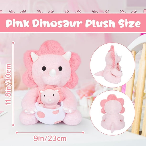 Dinosaur Stuffed Animal 11.8inch Pink Dinosaur Plush with Baby Dino Plush Girl Dinosaur Toy Triceratops Stuffed Animal for Girls Boys Birthday Gifts