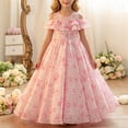 thumbnail image 5 of ITSAME Girls Floral Dress Smocked Waist-Cinching Flowy Ruffle Pageant Princess Birthday Party Gown Pink Size 6, 5 of 9