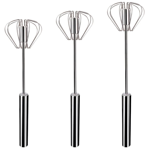 3 Pcs Stainless Steel Hand Push Egg Beater Set – Semi-Automatic Whisk with 10", 12" & 14" Sizes, Manual Mixer for Eggs, Cream & Batter, Easy-Clean Rust-Resistant Baking Tool
