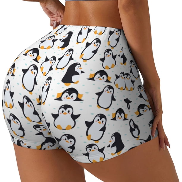 Balery whiter cute penguin Pantalones cortos de entrenamiento estampados para mujer, sin costuras, ajustados, para gimnasio, yoga, correr, deportes, ejercicio activo, fitness.-X-Large