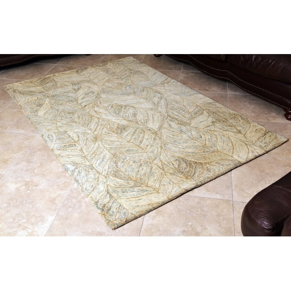 Beige-Green Tone Hand Tufted Wool Modern Carpet 5x8 ft Area Rug by MystiqueDecors Wool Bedroom Family Living & Dining Room Rugs