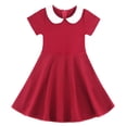 thumbnail image 4 of TIREOW Girls Summer Preppy Dresses Short Sleeve Dresses Solid Color Peter Pan Collar A Line Casual Soft Knit Play Dress, 4 of 9