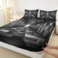 thumbnail image 5 of Castle Fairy Futuristic Cubes Tunnel Queen Sheets 4 Pieces,Geometric Block Queen Sheet Sets,Black Gray,1 Flat Sheet, 1 Fitted Sheet and 2 Pillowcases, 5 of 7