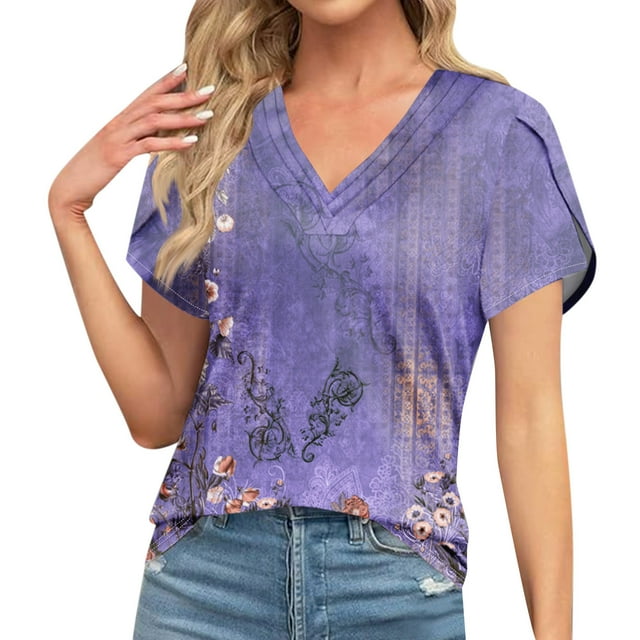 V Neck Womens T-Shirts Basic Tops for Women Cap Sleeve Loose Tank Tops