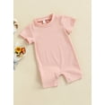 thumbnail image 3 of Gzhioc Baby Boy Girl Summer Jumpsuit, Short Sleeve Round Neck Solid Color Ribbed Romper, 3 of 9