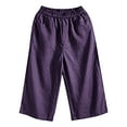 thumbnail image 4 of Scyoekwg Womens Capris for Summer Elastic Waist Loose Wide Leg Cropped Trousers Pants Ladies Capris Casual Comfy Loose Solid Color Trendy Summer Pants (Purple,M), 4 of 5