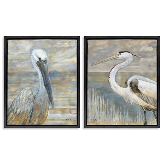 Stupell Industries Coastal Sea Birds Abstract Beach Black 2pc Floating Frame Art Set, 17 x 21 each, by Paul Brent