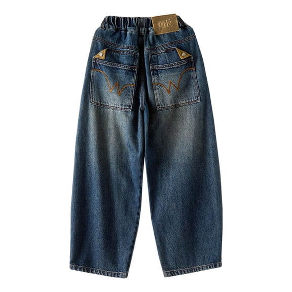 Boys Denim Pants Thick Winter Loose Straight-Leg Jeans Warm Casual Boys Long Denim Pants for Older Kids