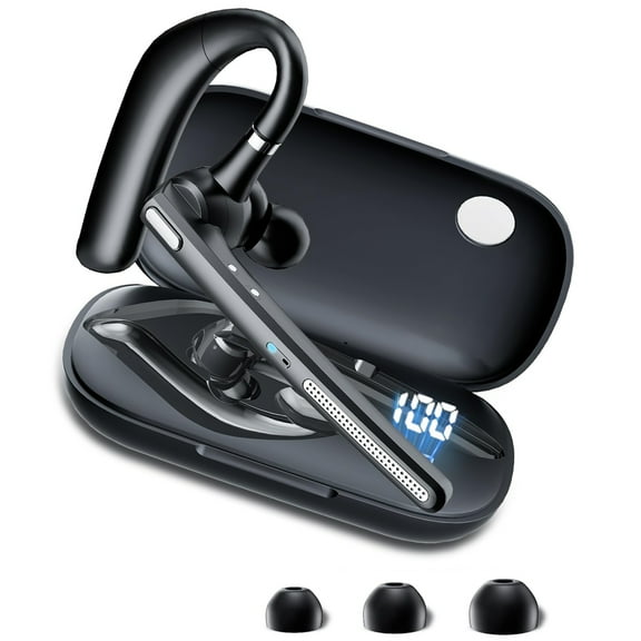 Bluetooth Headsets, Wireless Bluetooth Earpiece with 500mAh Charging Case 250 Hours Talking Time Built-in Microphone for iOS Android Cell Phone, V5.3 Hand-Free Headphones for Trucker, Office
