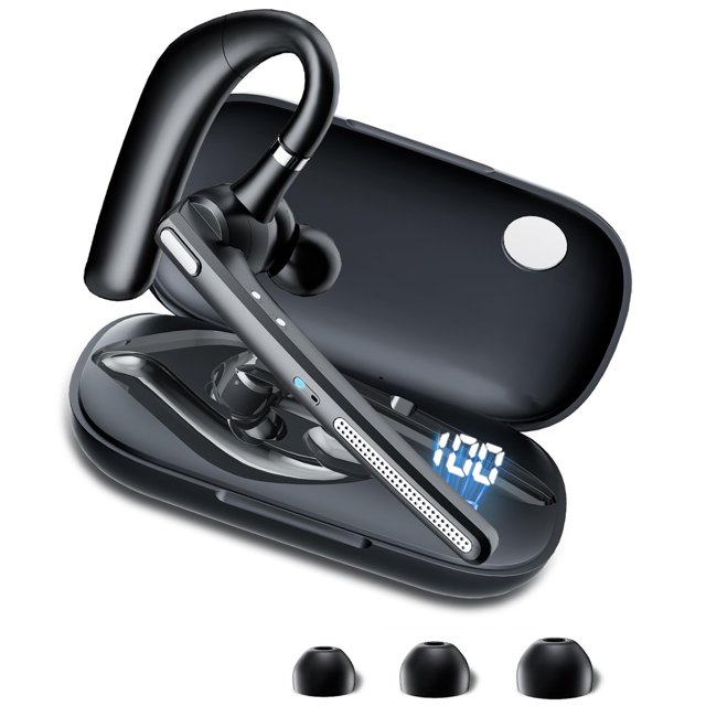 Bluetooth Headsets, Wireless Bluetooth Earpiece with 500mAh Charging Case 250 Hours Talking Time Built-in Microphone for iOS Android Cell Phone, V5.3 Hand-Free Headphones for Trucker, Office
