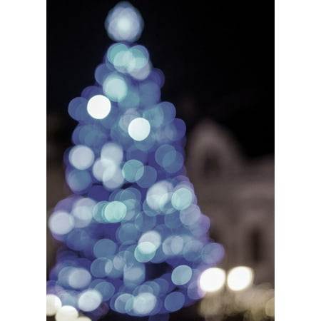 LAMINATED POSTER Christmas Tree Bokeh Light Blue Christmas Decoration Poster Print 24 x