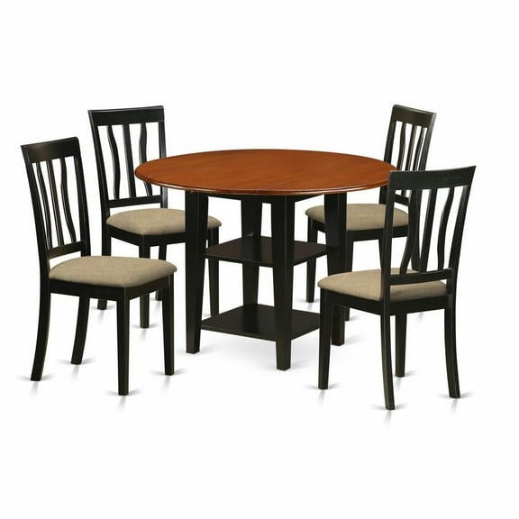 East West Furniture Dining Room Set Black & Cherry, SUAN5-BCH-C