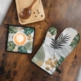 thumbnail image 5 of Green Boho Plant Pattern Kitchen Oven Mitt and Pot Holder Sets 2 Pcs for Baking, Cooking and Grilling, Heat Resistant Up To 392 °F, 5 of 7