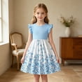 thumbnail image 5 of Weebloom Little Girl Summer Dress Flutter Sleeve Print Color Sleeveless Ruffle Dress With Pleated Detail Elegant Party Gown Girls' Dresses Light Blue 5-6 Years, 5 of 9