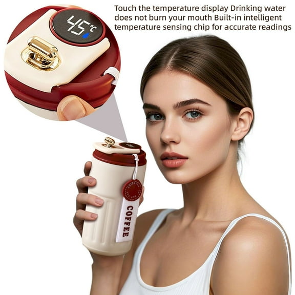 Clearance Glass&Bottle under $10,LED Temperature Display Coffee Mug Stainless Portable 450ml Large Capacity Stainless Coffee Cup Intelligent Coffee Cup Leak Proof Lid For Travel Car