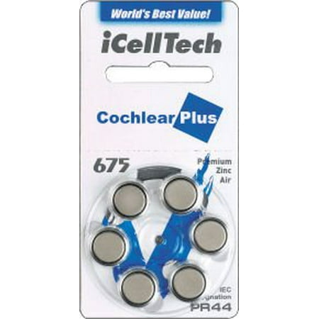 10 Packs (60 Batteries) I Cell Tech Size 675 Cochlear Implant Batteries! 60