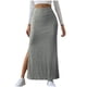 thumbnail image 1 of Falda lápiz midi elástica de punto acanalado de cintura alta para mujer: bajo con abertura, ajuste ceñido, ropa informal, 1 of 8