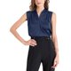 thumbnail image 1 of INSPIRAR CHIC Top sin mangas de seda satinada de verano para mujer, con escote en V y fruncido, talla L, azul oscuro, 1 of 6