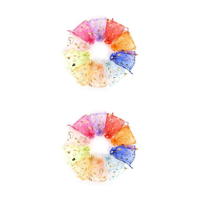 Inteprter 100 Uds. Bolsas de Organza bolsas para envolver regalos con cordón caramelos regalo fiesta Navidad cumpleaños aniversario Festival Patrón de corazón 2piezas Inteprter CBP159684