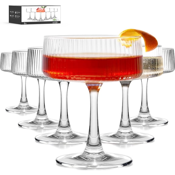 Coupe Glasses Set of 4, Martini Glasses Hand Blown Premium Crystal Cocktail Glassware for Manhattan, Espresso Martini, Birthdays, Housewarming Gift,8oz Clear