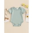thumbnail image 6 of Infant Baby Summer Romper Solid Color Ribbed Short Sleeve Round Neck Bodysuit for Toddler Boys Girls, 6 of 10