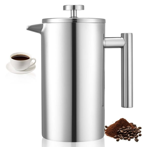 VEVOR French Press Coffee Maker, 34 Ounce 1 Liter Stainless Steel Coffee Press Tea Maker with Filter, Large Double Wall Insulated French Presses Cold Brew for Camping Travel Home Kitchen, Silver