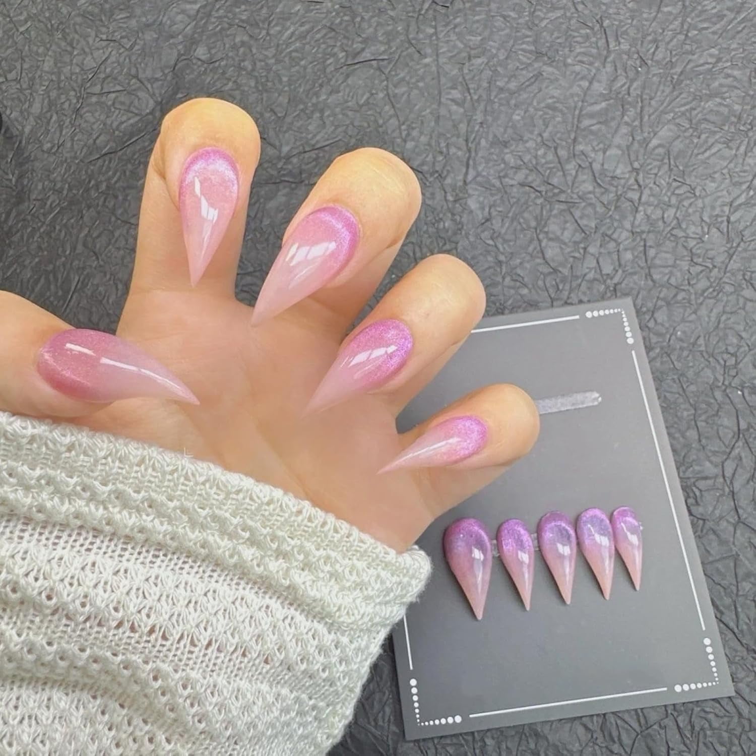 Cat Claw Press on Nails Handmade Short Stiletto Pink Cat Eye Short Reusable Cute Thick Acrylic Press on Nails Cat Dragon Eagle Claw False Nail with Y2K Style Design Glossy Glue on Nail