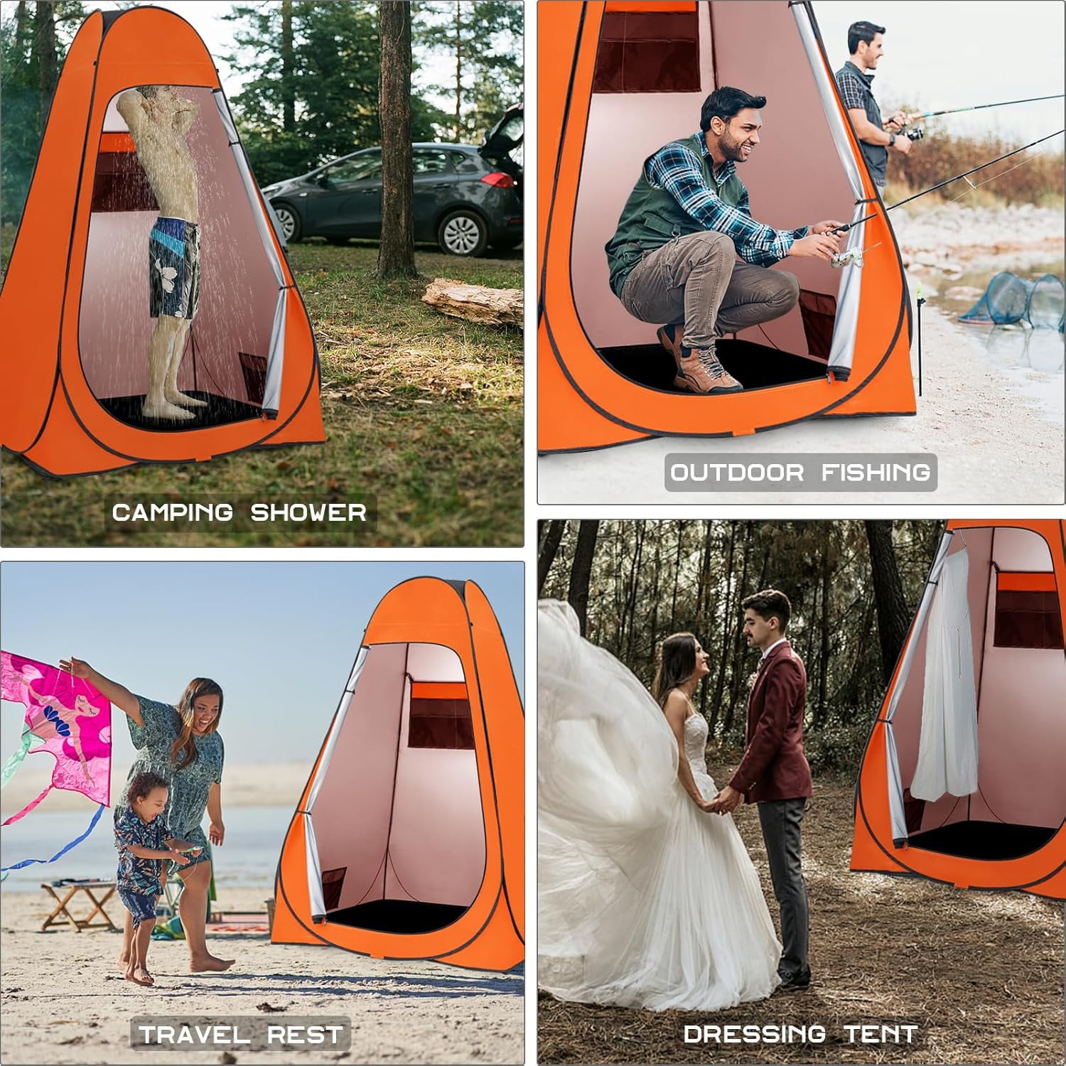Pop Up Shower Tent, Portable Privacy Camping Changing Tent, Camp Toilet Bathroom Pod with Rain Shelter & Windows, UPF 50+ & Waterproof, 47.2" x 47.2" x 74.8"