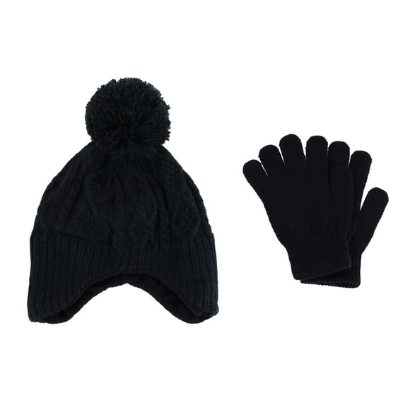 Connex Gear Kids' 4-7 Winter Ribbed Knit Aviator Hat and Glove 2-Piece Set