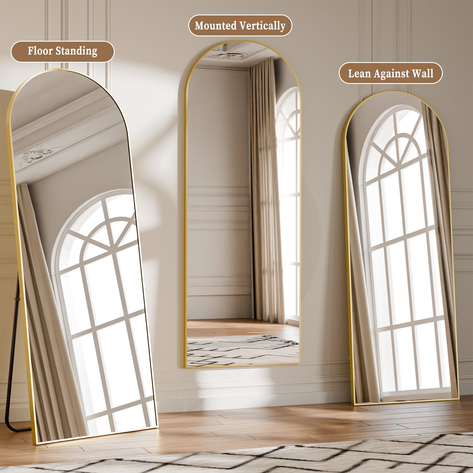 Anyrose 56.1"x21" Arched Modern Full Length Mirror Free standing Floor, Gold