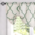thumbnail image 2 of Curtainking Tie Top Rod Pocket Valance Curtain Farmhouse Moroccan Tile Print Flax Linen Curtains 50x18 inch 1 Panel Sage on Beige, 2 of 6