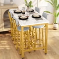 thumbnail image 2 of MIERES Dining Table Set for 4 Bar Table and Chairs Set Faux Marble Counter Height Dining Table Set with 4 PU Upholstered Stools Kitchen Pub Table for Kitchen, Restaurant, Space Saving, Gold and White, 2 of 8