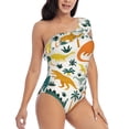 thumbnail image 3 of Sikiie Dinosaurs and Tropical Leaves Print Women One Piece Swimsuits Tummy Control One Shoulder Bathing Suits Ruffle Swimwear, From S to XXL-Medium, 3 of 6