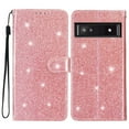 thumbnail image 6 of For Google Pixel 7A Case Bling Glitter Shiny Magnetic Closure Luxury PU Leather RFID Blocking Wallet Card Holder Hand Strap Folio Kickstand Flip Case Women Girls For Google Pixel 7A, Rosegold, 6 of 7