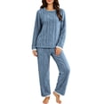 thumbnail image 2 of Frostluinai Womens Fuzzy Fleece Pajama Sets Long Sleeve Plush Pullover Warm Lounge Pants Soft Comfy Sleepwear Loungewear Two Piece, 2 of 10