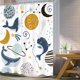 thumbnail image 3 of Cortina de ducha para niños con diseño de ballena, espacio, océano, dibujos animados, planeta, lindo océano, mar, animal, universo, galaxia, luna, estrellas, cosmos, juego de baño, cortina de baño de, 3 of 4