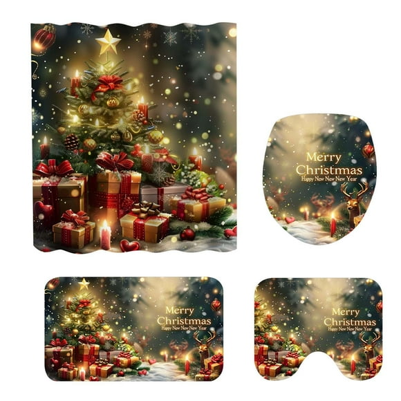 Ensemble de Rideau de Douche de Noël avec Siège de Toilette Sans Couverture et Tapis de Bain Décoration de Salle de Bain 4 Pcs Noël8 Draps de Lit Taille Draps de Lit Doux Ensemble de Draps à Poche Profonde Draps de Taille Draps Doux pour Lit Taille