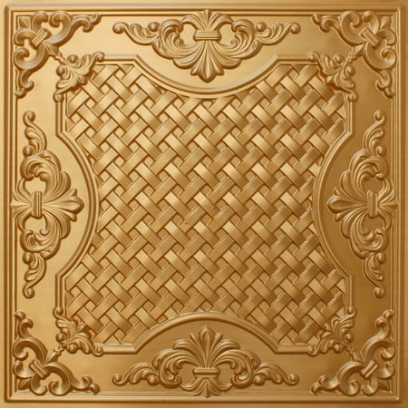 Dundee Deco's Rustic Gold Traditional Glue Up/Drop In Ceiling Panels, 2 ft. X 2 ft. (4 sq ft.) each, Pack of 50