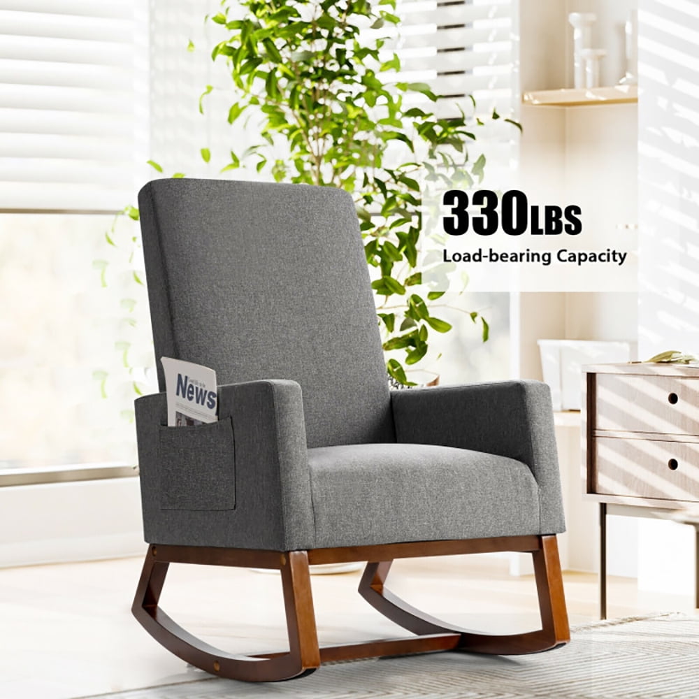 Finihen Rocking Lounge Armchair, Rocking High Back Upholstered Lounge Armchair with Side Pocket, for Living Room, Bedroom, Beige Finihen Rocking Lounge Armchair, Rocking High Back Upholstered Lounge Armchair with Side Pocket, for Living Room, Bedroom, Beige