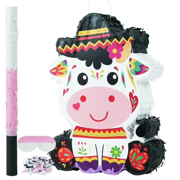 JBeeCtrl Cow Pinata for Boys Girls Bundle with a Blindfold and Bat Pinata for Birthday Party Supplies Decorations Mexican Theme Parties Decorations(16.1"x11.8"x3.5")