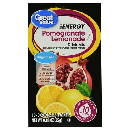 (12 Pack) Great Value Energy Drink Mix, Pomegranate Lemonade, Sugar-Free, 0.88 oz, 10