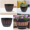 thumbnail image 3 of Brown Plastic Barrel Planter for Home Garden Use with Vintage Design and Durable Construction 2 Pcs, 3 of 8