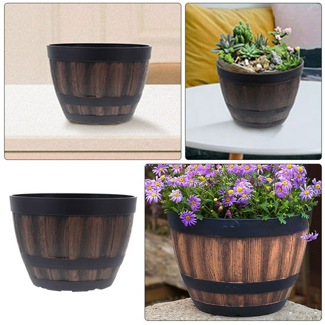 BESTYASH 2Ud Contenedores Barril Plástico Marrón Para Plantas Exterior Y Jardín