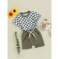 thumbnail image 3 of Biekopu Baby Boys Shorts Set, Short Sleeve Crew Neck Plaid T-shirt with Shorts Summer Outfit, 3 of 9