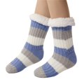 thumbnail image 2 of Ljudmp Women's Fleece Lined Cuffed Winter Mid Tube Socks Winter Thickened Warm Fuzzy Knit Crew Socks Striped Cozy Thermal Sleep Socks Purple, 2 of 7