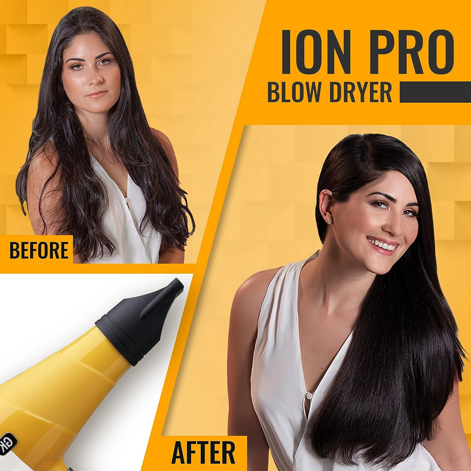 GK Hair Global Keratin Ion Pro Blow Dryer Professional Salon Grade 2 Speed & 3 Heat Settings, Cool Shot Function Blowdry Hairdryer for All Hair Types US Plug