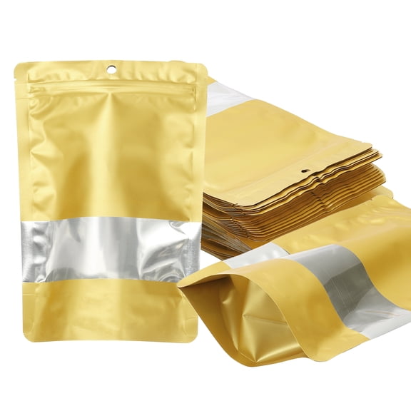 5.51x7.87 in Stand Up Pouch Bags,  60pcs Resealable Aluminum Foil Bag, Gold Tone